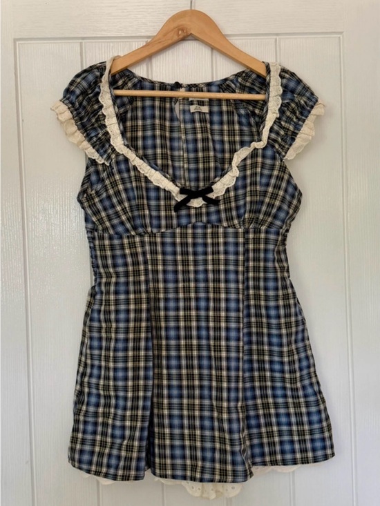 Kimchi Blue Dresses & Skirts - IN SEARCH OF. Do not buy. Kimchi Blue Blue Plaid Mini Dress with Cream Lace Trim